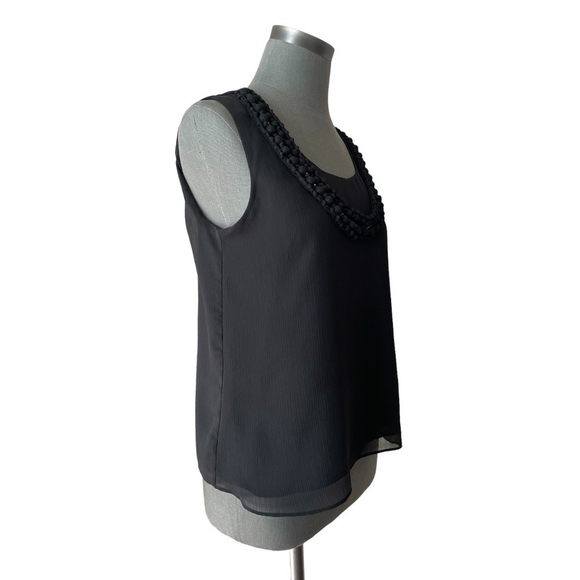Black Sheer Tank Blouse DANA BUCHMAN Sleeveless T- Shirt Chain Detail Collar Top - Picture 3 of 6